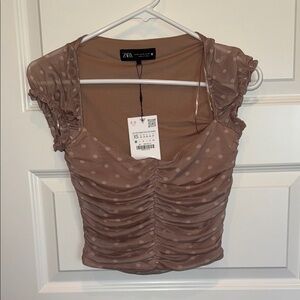 Zara Pink Ruched Cap Sleeve Blouse